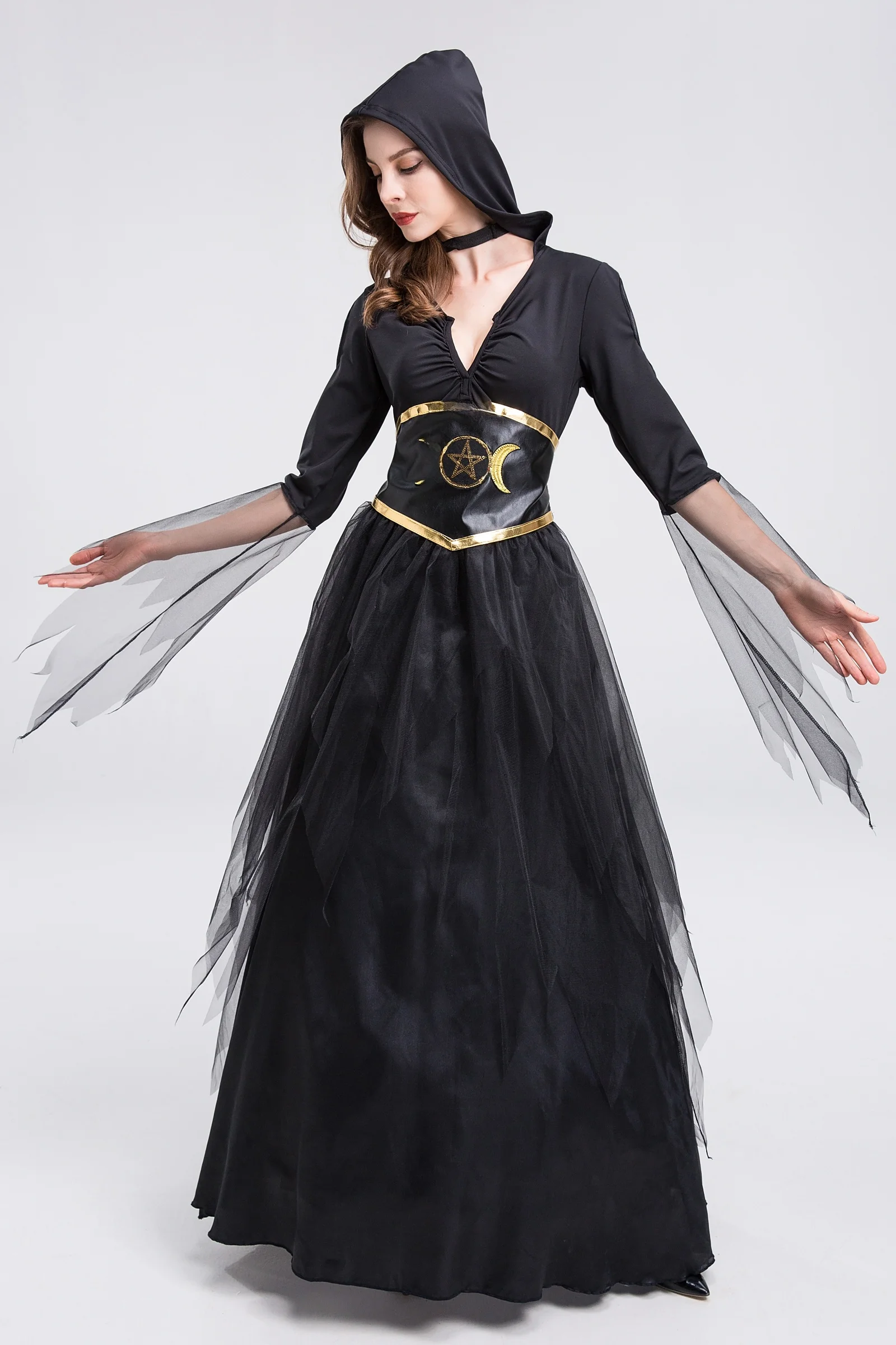 

Косплей на Хэллоуин, костюм с вуалью, королева, ведьма, замок, ведьма, большие размеры, женское традиционное сценическое представление, Cl...