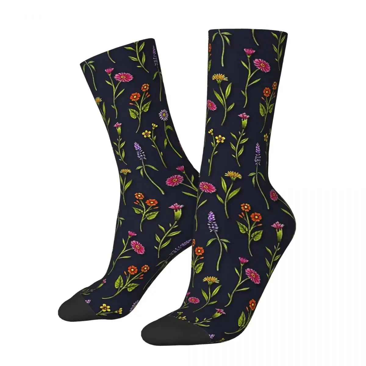 Dainty Wildflowers - Colorful Flower Pattern Socks Sweat Absorbing Stockings All Season Long Socks for Unisex Christmas Gifts