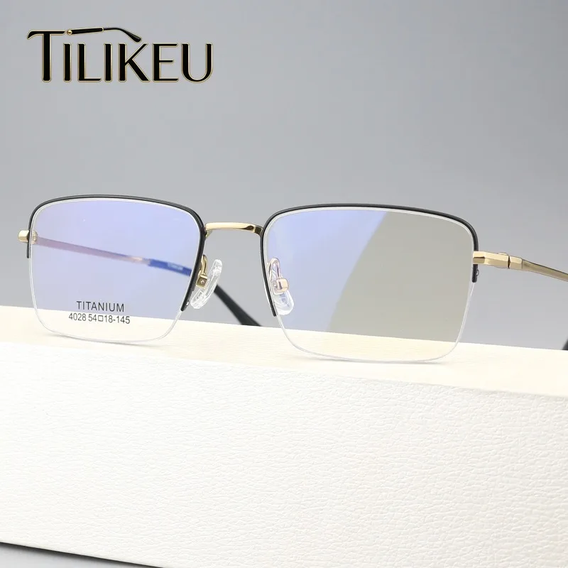 

2026 Ultra-light Pure Titanium Semi-Rimless Square Eyeglasses Frame for Men Retro Designer Computer Anti Blue Ray Glasses Frame