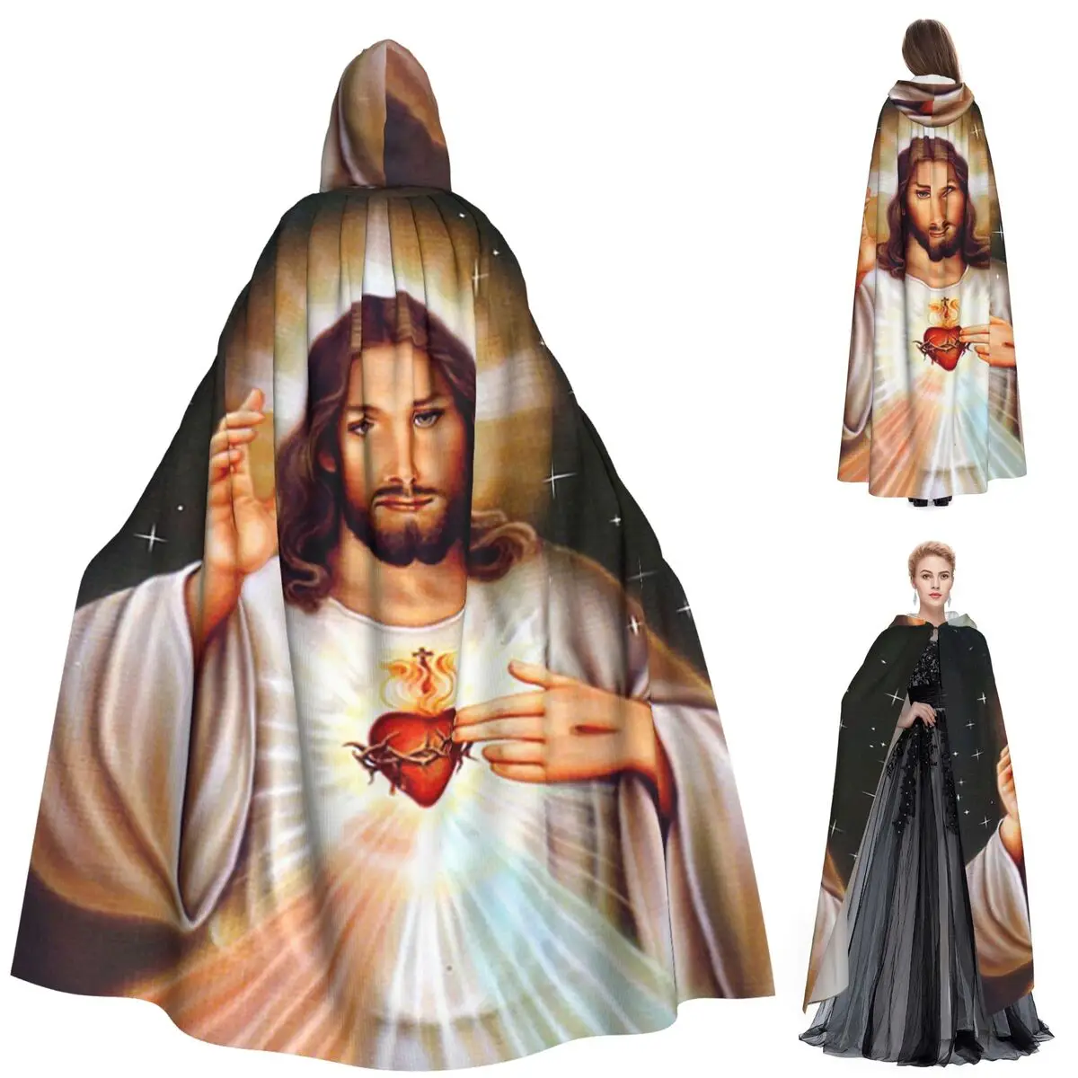 Resurrection du sagré chrétien antique croix du cimetière croix jésus longue cape à capuche sorcière Costume médiéval Halloween