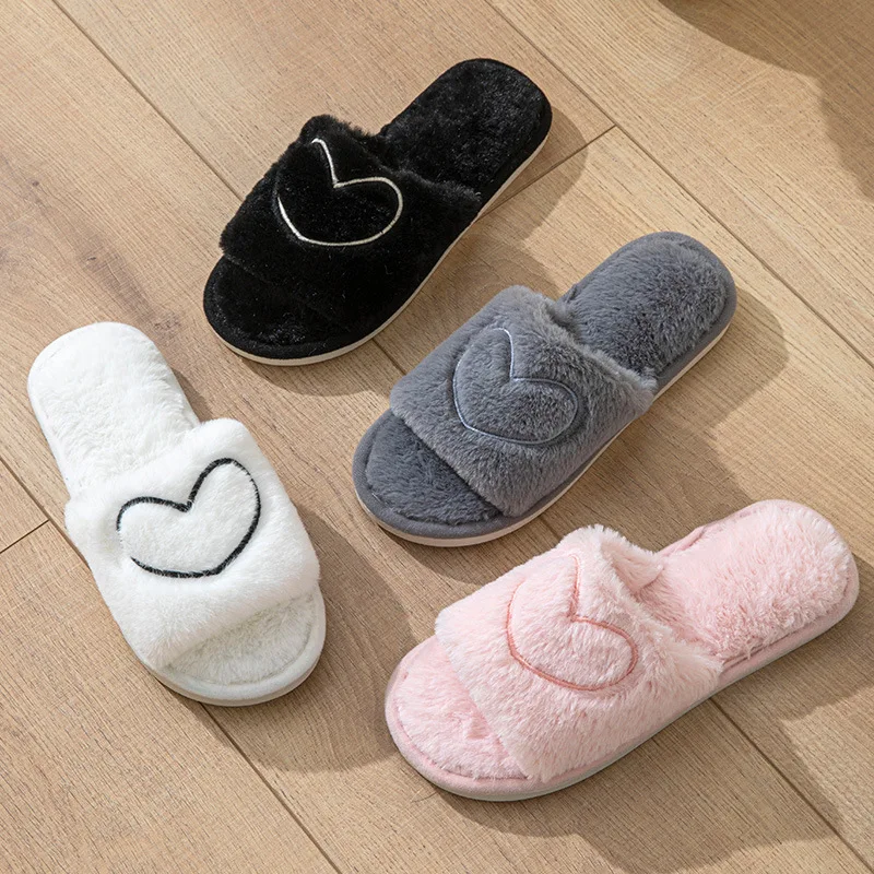Flauschige Damen Hausschuhe Home Plüsch Luxus Designer Frau Schuhe Flache Herbst Winter Liebe Mode Casual Schuhe Fuzzy Pelz Rutschen