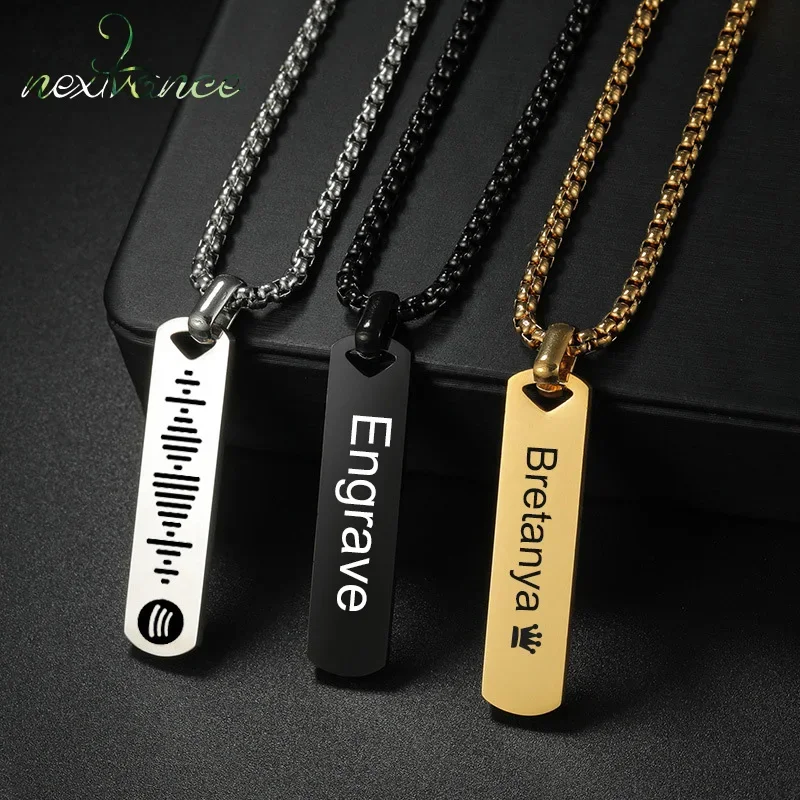 Nextvance Punk Personalized Bar Necklaces For Women Men Custom Name Date Pendant Stainless Steel Jewelry Valentine's Day Gifts