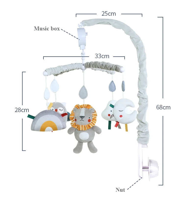 Tempat tidur bayi, kerincingan lonceng tempat tidur ponsel 0-12 bulan 360 ° braket Putar + kotak musik bayi baru lahir perempuan laki-laki mainan gantung