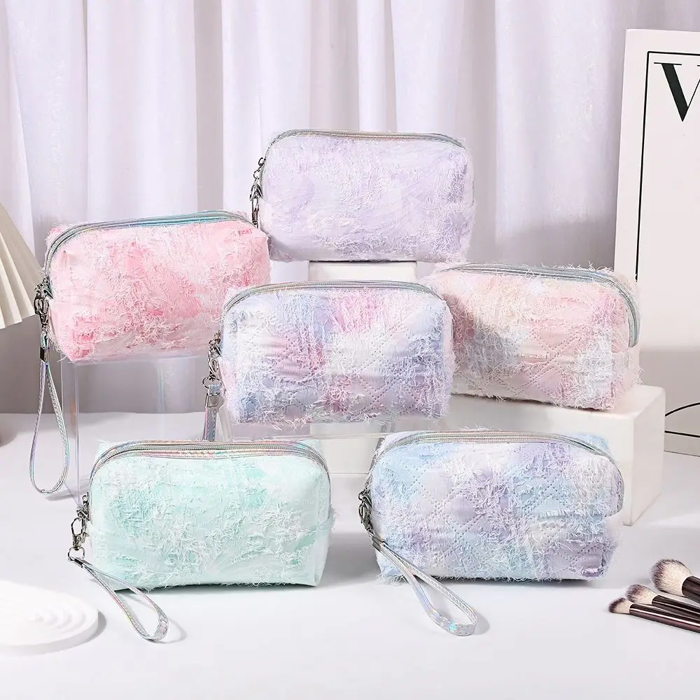 

Gradient Color Cosmetic Bag Makeup Bag Large Capacity Toiletry Bag Soft Storage Bag with Lanyard Portable Travel Washbag