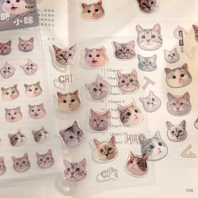 4 Style 3pcs/pack Cartoon Cat Flat Sticker Cute Handbook DIY Material Decorative Scrapbook Stickers