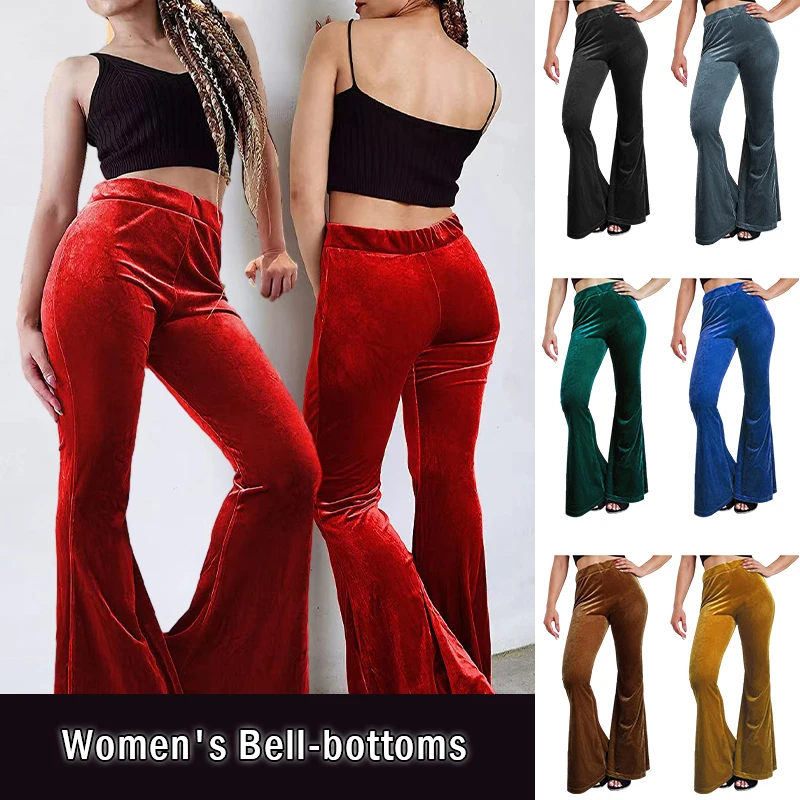 Pantalon évasé en velours pour femme, élastique, taille haute, Sexy, Slim, Long, décontracté, bas à cloche, automne hiver, nouveau pantalon chaud pour femme