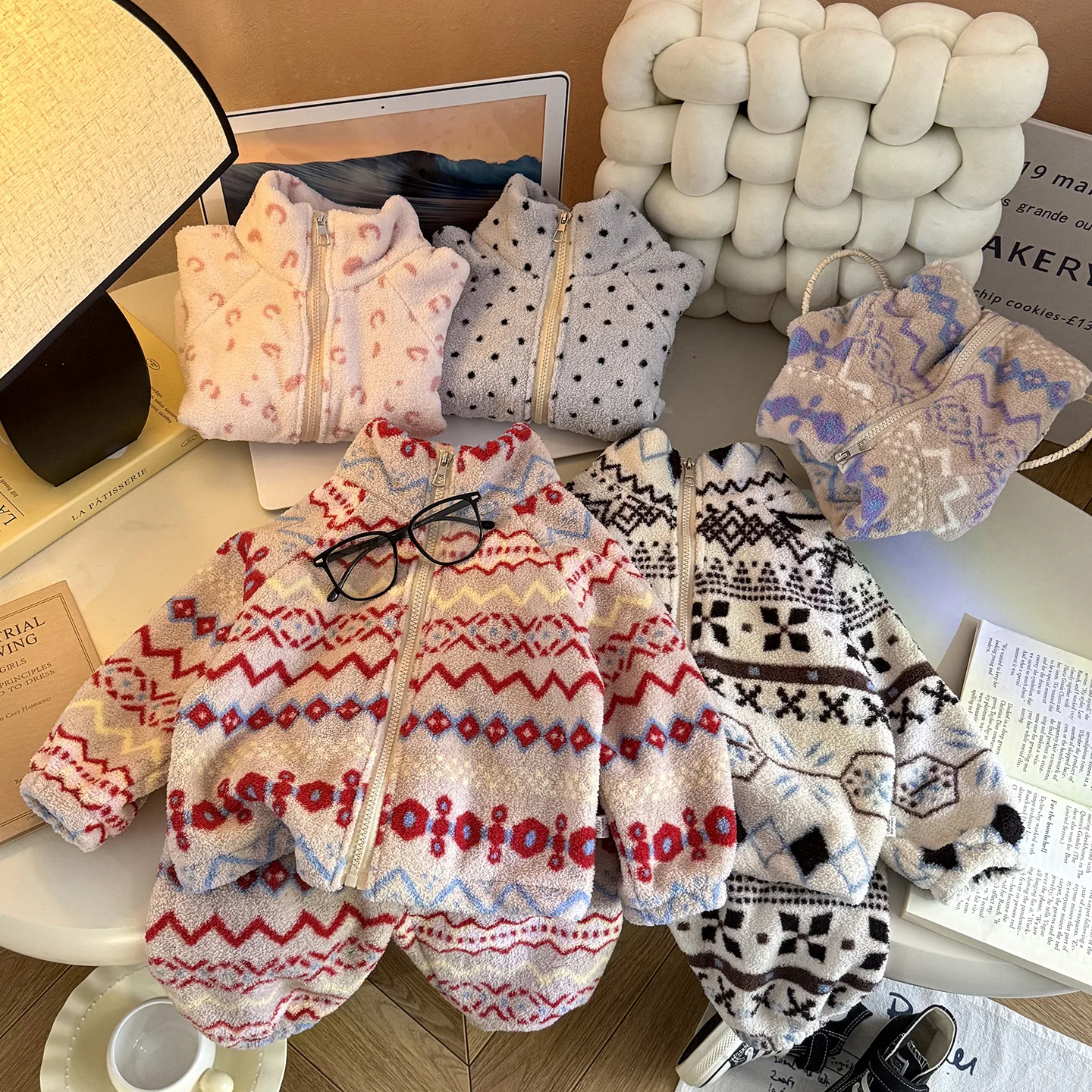 Toddler Suit Autumn Winter New Fair Isle Warm Thick Home Outdoor Suit Christmas Flannel Boy Girl Pajamas Loungewear Simple Child