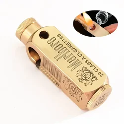 Brass Antique Kerosene Lighter Pipe, Vintage Laser Carving, Six Sided Pattern, Personalized Texture, Open Fire Lighter Tool, New