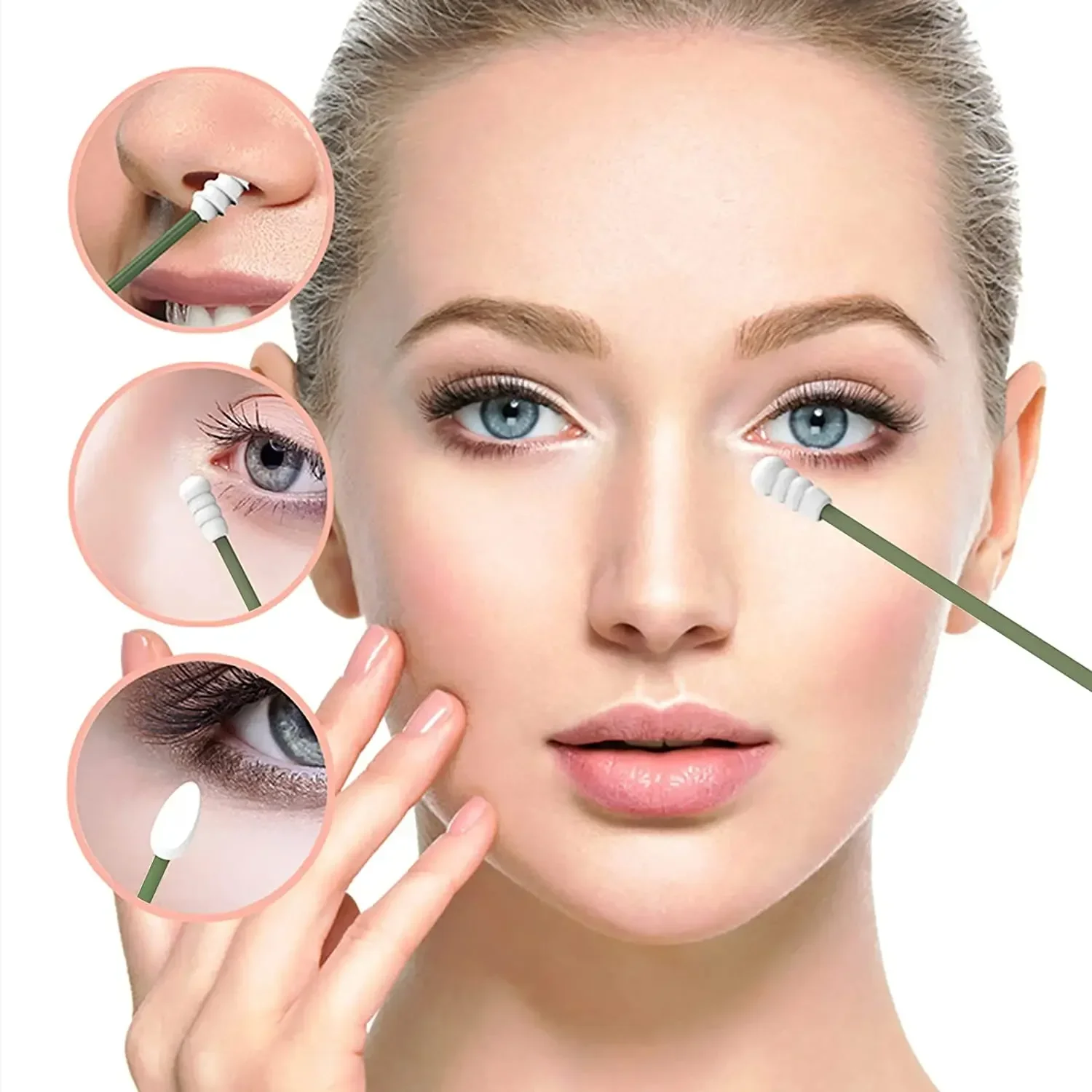 2 قطعة مسحات الأذن سيليكون قابلة لإعادة الاستخدام مع حافظة تنظيف الأذن براعم السيليكون مسحات العصي مزدوجة الرأس أعواد قطنية لتنظيف ماكياج