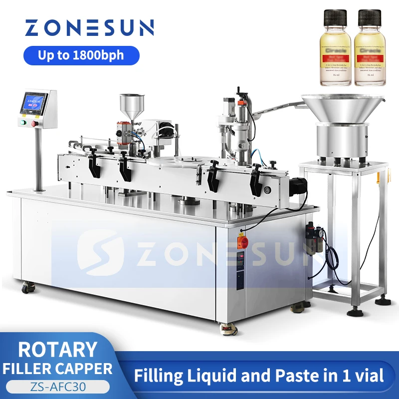 Zonesun Monoblock mesin tutup dan pengisi cairan, pasta dan cairan untuk produk kosmetik Dual-phase ZS-AFC30