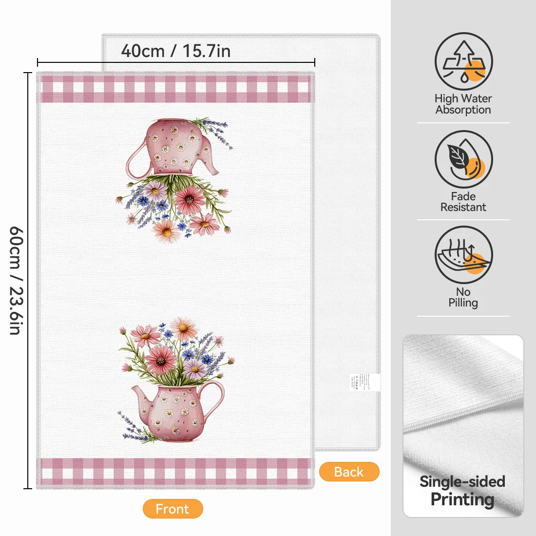 2pcs Set Kitchen Towels Pink Yellow Plaid Kettle Wildflower Hand Towels Christmas Decorations For Home Noel Dish Towels Gifts