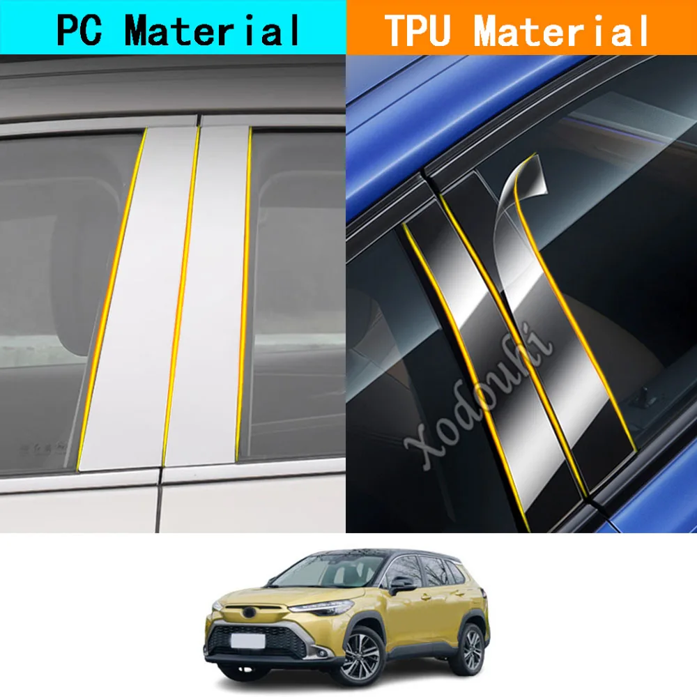 Car TPU/Glossy Mirror Pillar Post Cover For Toyota Corolla Cross Frontlander 2022 2023 2024 Door Window Molding Stickers 10PCS