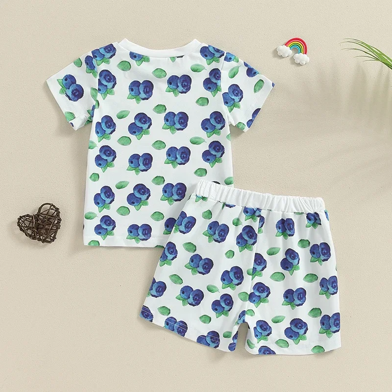 Toddler Baby Girl Clothing Summer Children Set Short Sleeve Crewneck Fruit Print T-Shirt Elastic Waist Shorts Toddler Outfits