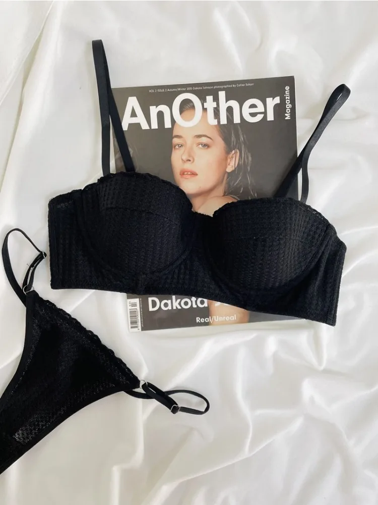 일본 만화 미니마이저 브라 하프컵 데미 스타일 무선 편안한 지지력 처짐 방지 란제리 세트 (대형 가슴용, 32-38 AB 미국 사이즈)