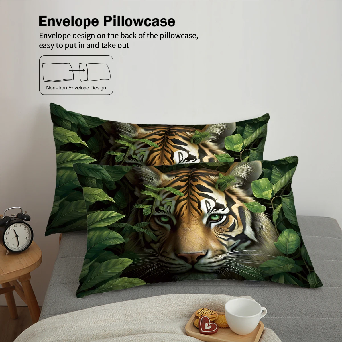 3 pieces of down set jungle animal tiger pattern (1 down duvet cover+2 pillowcases, no core) Bedroom bedding