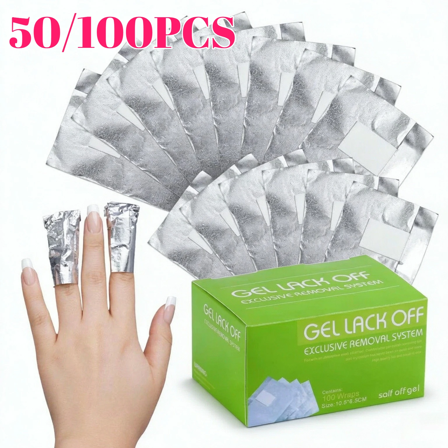 100pcs Aluminium Foil Nail Polish Remover Wraps Disposable Soak Off Acrylic Gel Polish Remove Paper for Makeup Nails Clean Tools