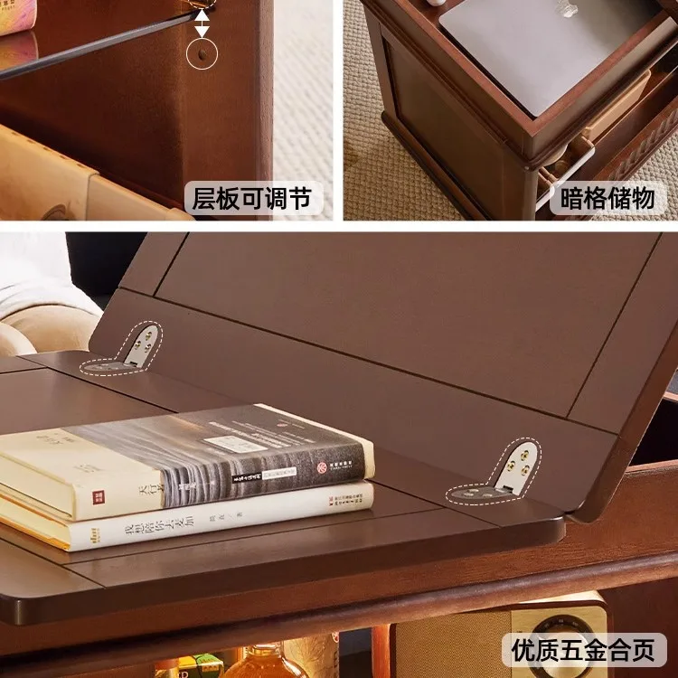 Solid wood folding coffee table, small apartment side cabinet movable, trolley household sofa side several multi-functional