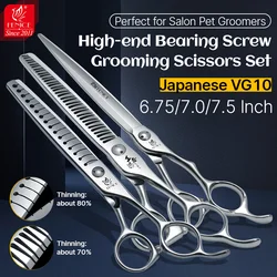 Fenice Professional 6.75/7.0/7.5 Inch VG10/440C Steel Silver Straight Thinning Chunker Scissors Kit for Pet Salon Groomer