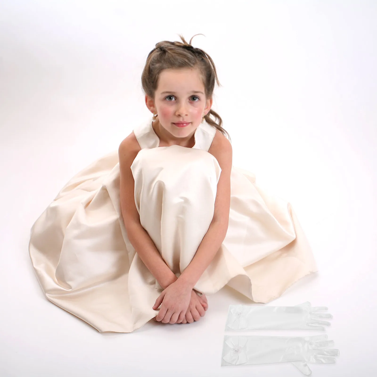 

2Pcs Elegant Bowknot Children Gloves White Satin Fancy Dress Gloves Kids Wedding Party Tea Party Performance Cosplay