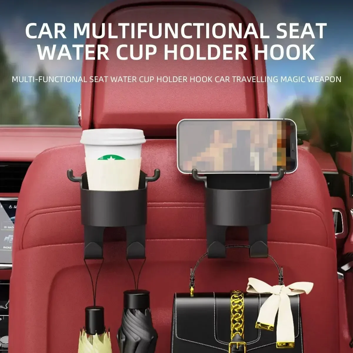 2Pcs Car Seat Headrest Hook Hanger Storage Organizer Universal with Cup Holder for Handbag Fit Universal Vehicle Car Accessories image 3