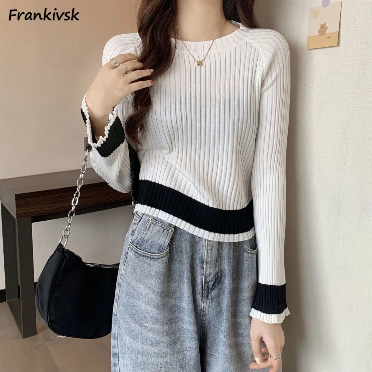 Slim Sweaters Women Daily Spring Autumn Popular Normcore Advanced Panelled Classic Hipster Streetwear Youthful Vitality Simple