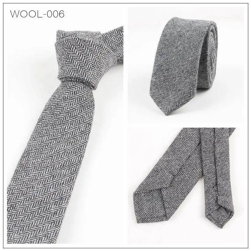 New Solid Wool Ties For Men High Quality Brand Narrow Slim Suits Neckties Blue 6cm Mens Vintage Neck Tie for Wedding Cravats