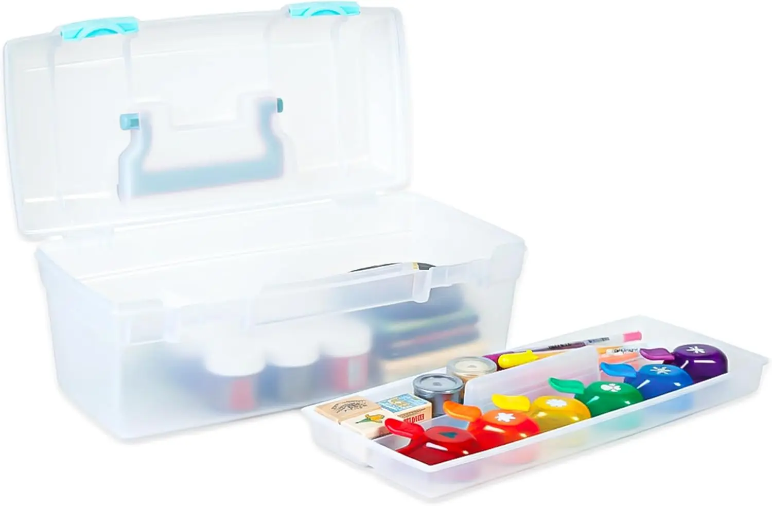 

Portable Art & Craft Organizer with Lift-Out Tray, Clear/Aqua, 13x6x5.625in