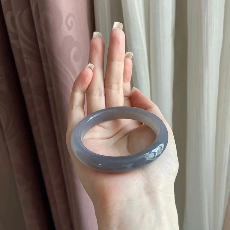 

Hetian color ice through smoke purple thin round bar girl ice soot beauty bracelet smoke purple bracelet