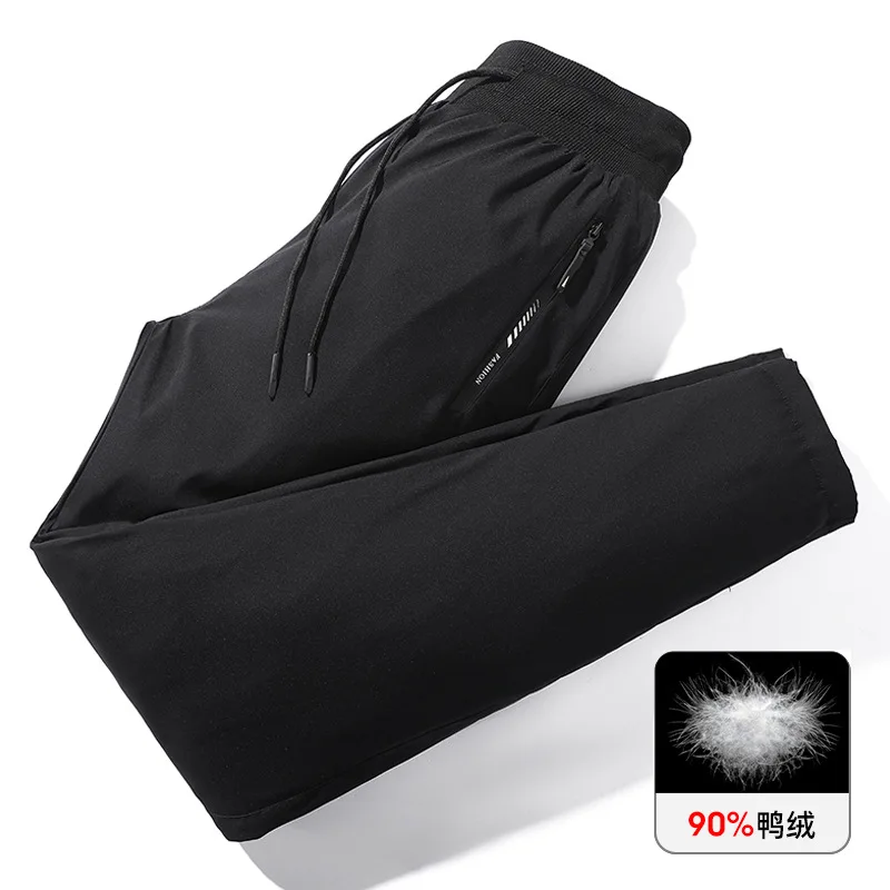 Men Winter Thick Warm Down Pants 90% Duck Feather Casual Solid Color Elastic Waist Down Trousers Man  pantalones hombre PT-605