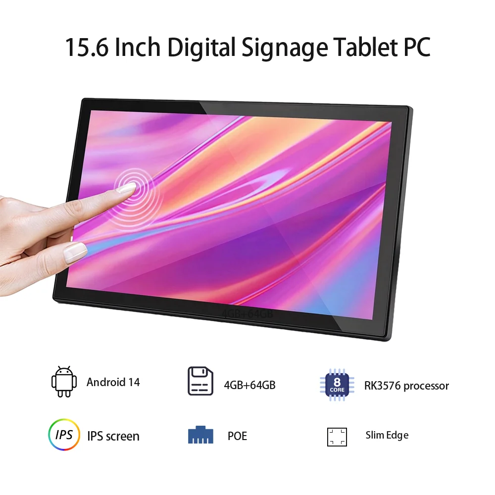 15.6 inch Touch Screen Android 14 Smart Home Panel, RK3576 8-core Ultra-thin POE Calender Tablet, Wall Mount Digital Photo Frame