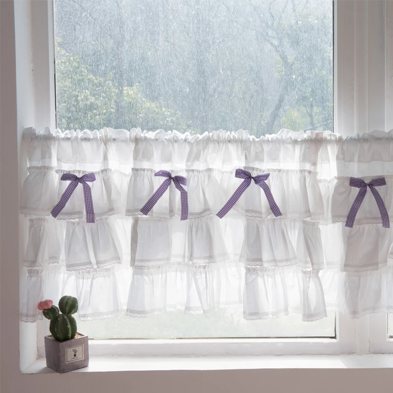 Korean Sweet Lace Short Curtains for Kitchen White Double Layer Half Curtains Multi-layer Pleats Curtains Room #A612