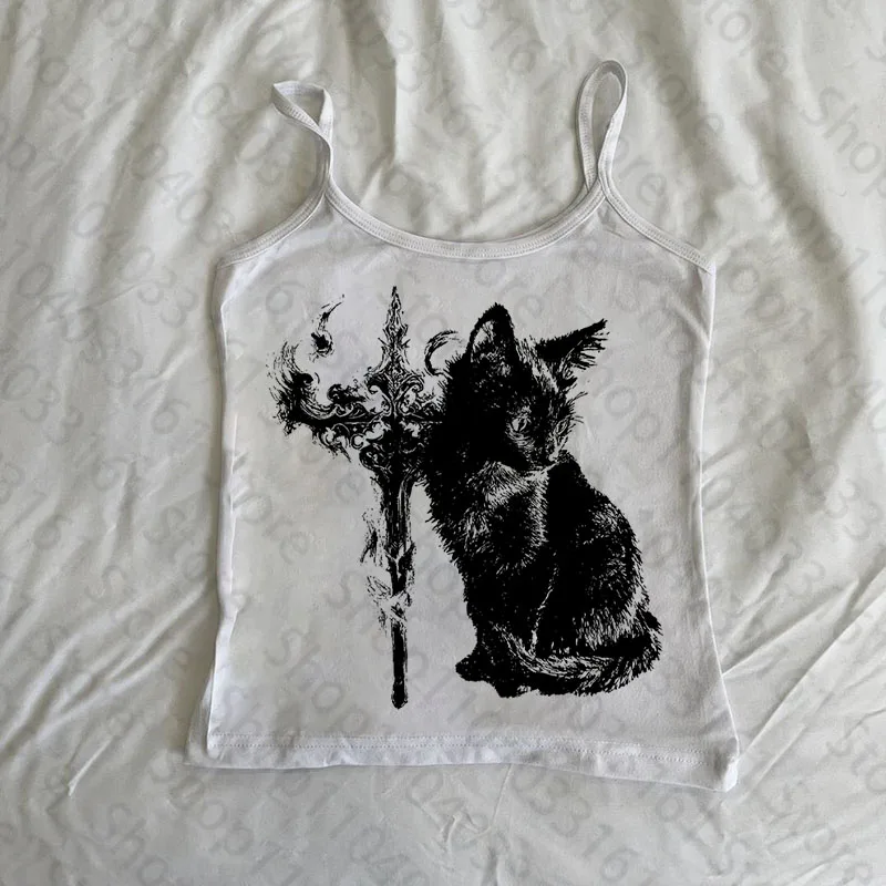 Y2K Grunge Harajuku Punk Goth Sexy Crop Tops Women's Summer Graphic Punk Top Cartoon pattern Print Tops Vintage Baby Tees Girl