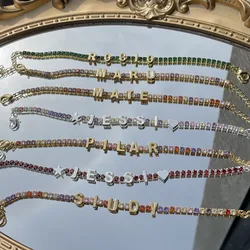 Lulu's Custom 7mm Letters Tennis Chain Bracelet Colorful Zircon Personalized Name Bracelet Women Gift