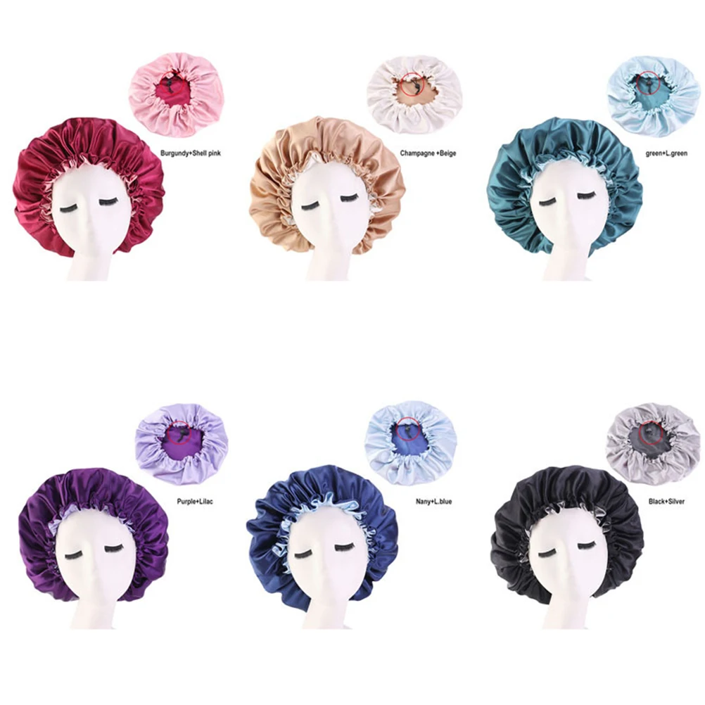 

Double Layer Satin Sleep Bonnet Women Hair Beauty Cap Night Sleeping Hat Comfortable Wash Perm Protection (Purple)