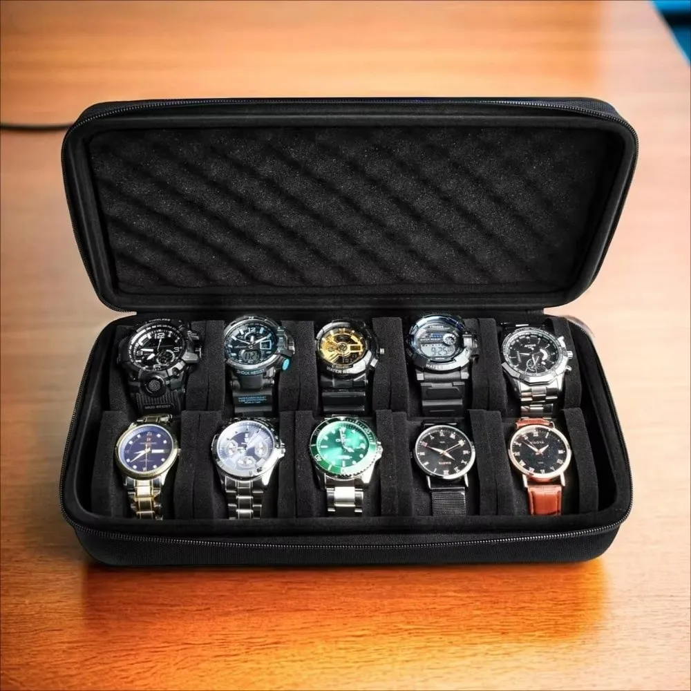 Durable 6/8/10/12/15 Slots Watch Box Hard EVA Watch Display Holder Drop-resistant Zipper Closure Watch Case Home Use