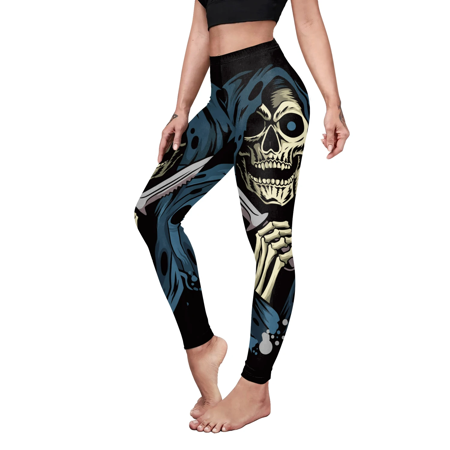 Vestido de Halloween para mujer, Leggings deportivos informales, pantalones de Yoga para Fitness, divertidos Leggings con estampado de calavera de murciélagos en 3D, Pantalones de moda para mujer