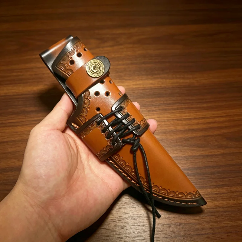 Vintage Embossed Leather Sheath, Universal Fixed Blade Knife Holster, Handcrafted EDC Tool Storage Pouch