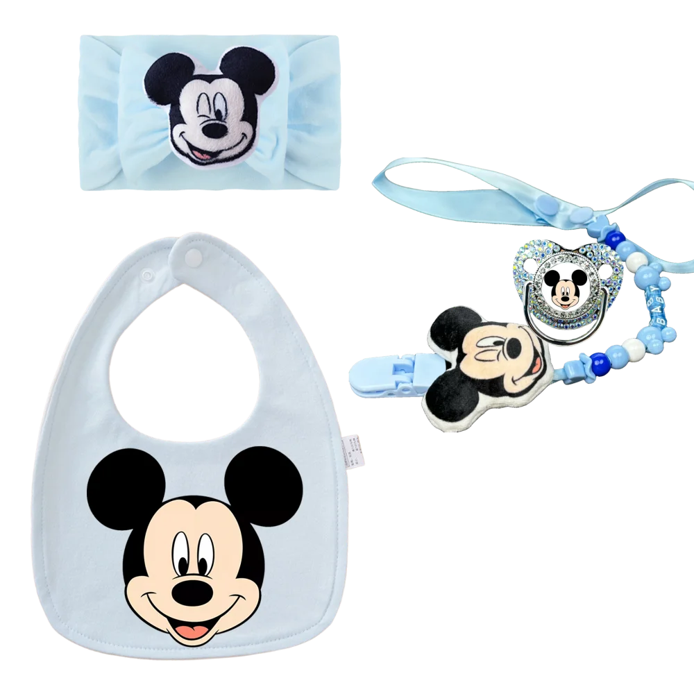 Attache-sucette pour bébé garçon + sucette + bavoir + bandeau Kawaii, sucette pour bébé sans BPA, luxueuse, en silicone brillant, 0-6 mois