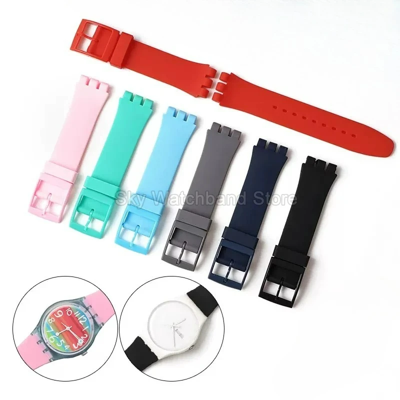 حزام ساعة من السيليكون 17 19 ملم لسلسلة سواتش حزام مقاوم للبقع مرن أسود أزرق أرجواني أصفر أحمر واجهة خاصة #4