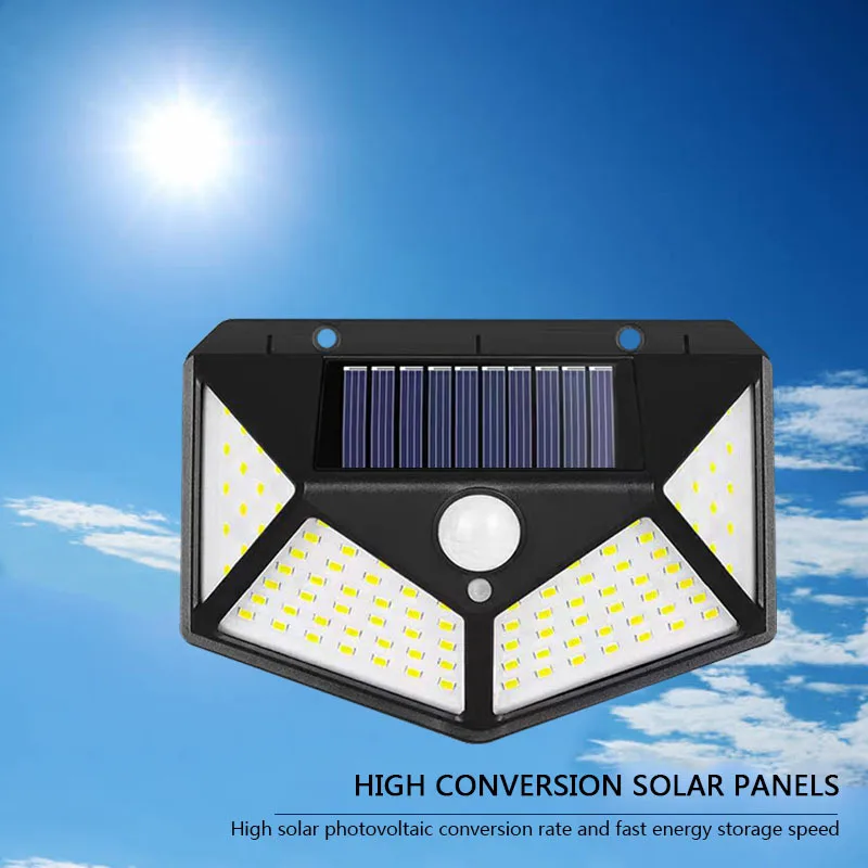 1-6PCS 100 LED 1800MAH Solar Wall Lamp Blubs  4 Sides Luminous With Motion Sensor Outdoor Garden Courtyard Waterproof Wall Light