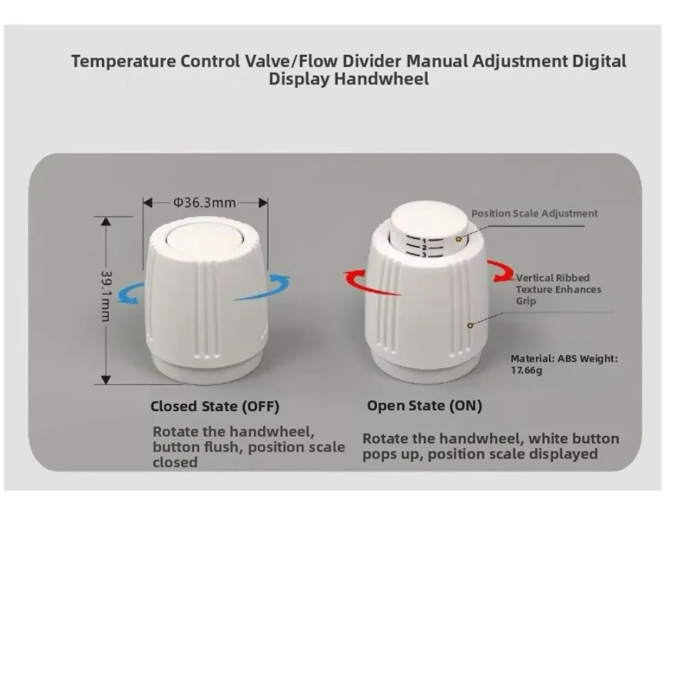 Manual Control Handwheel for Thermostatic Valves with Clear Digital Display and Vertical Knurling 4 PCS or 10 PCS Set