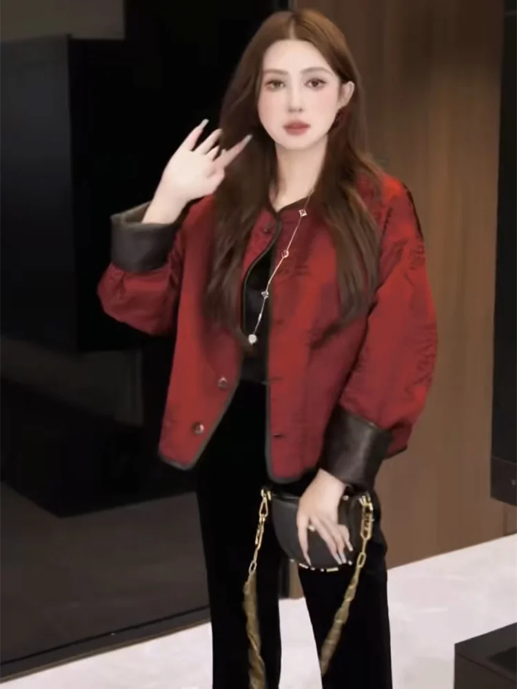 2025 가을 겨울 신상 여성 고급스러운 분위기 양면 착용 가능한 신중국풍 자켓+레이스 트림 팬츠 세트