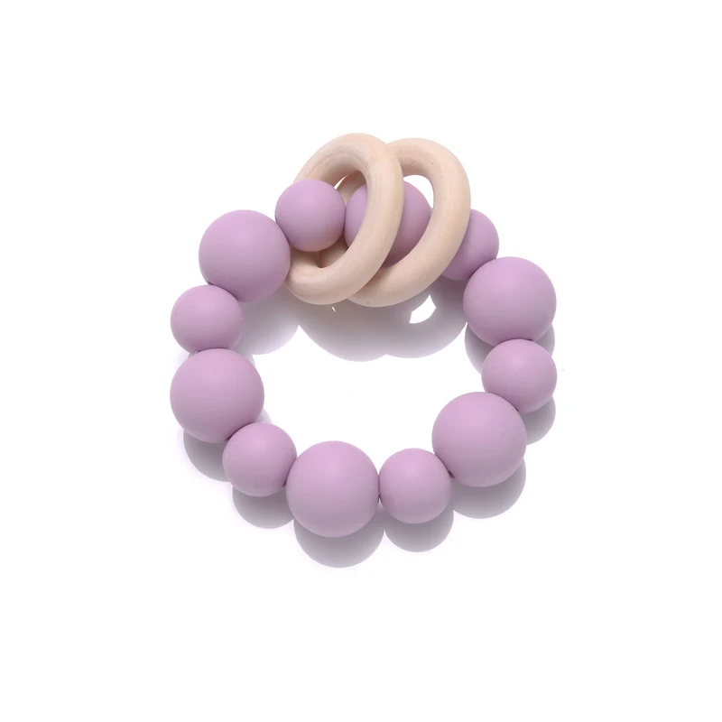 Baby Nursing Bracelets Teether Toys Silicone Beads Wooden Beech Ring Beads Teething Wood Rattles Fidget Toys Newborn Accessories