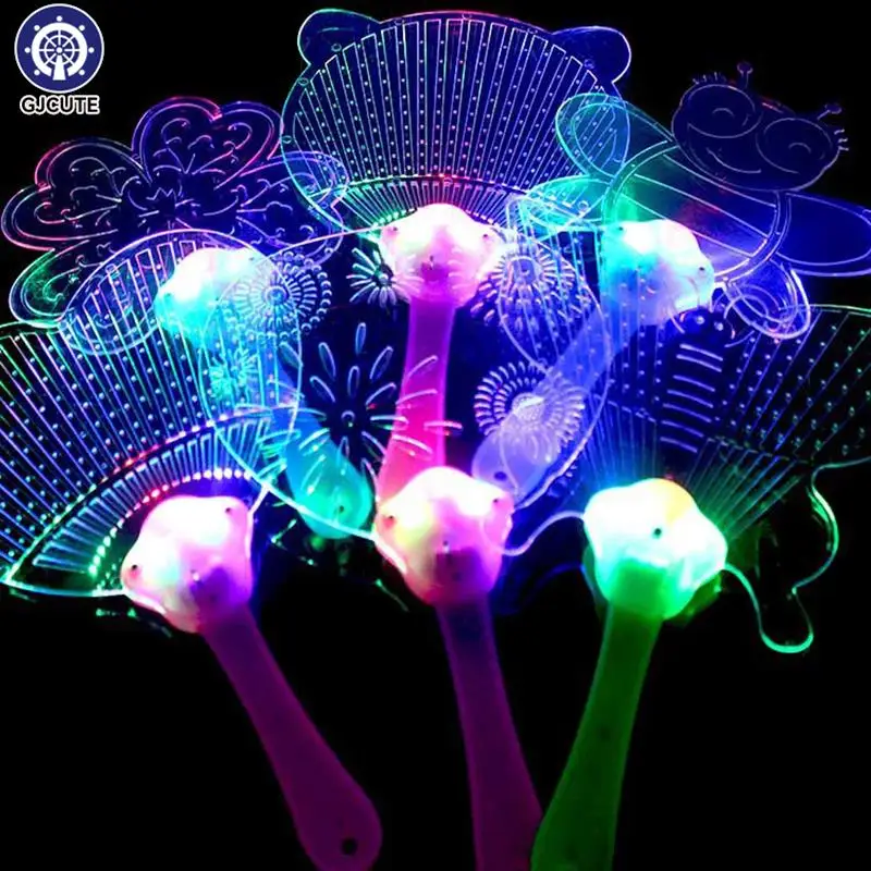 1Pc LED Colorful Glowing Fan Butterfly Bear Love Handheld Fan Sparkle Toy Kid Birthday Party Favors Gifts