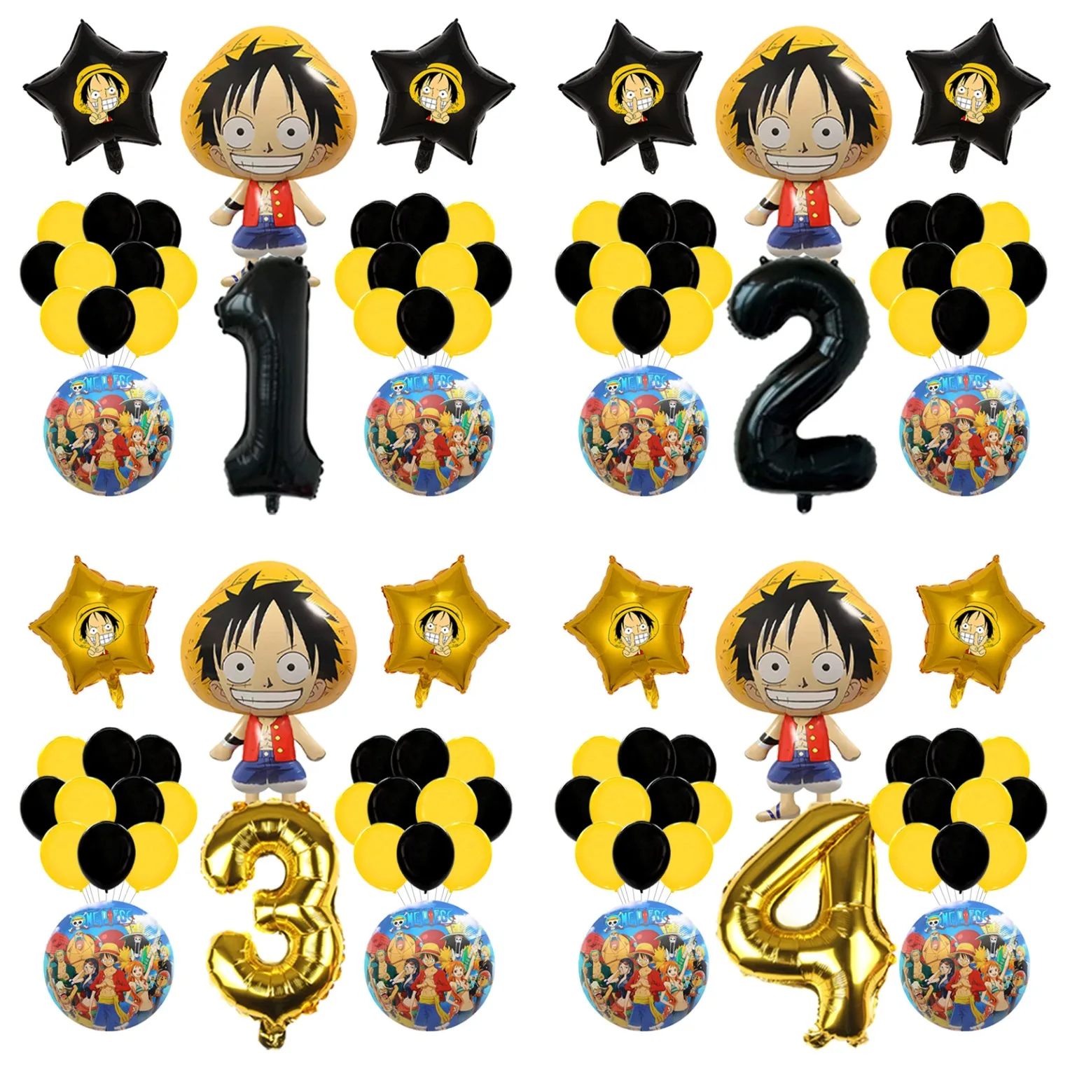 One Piece Straw Hat Pirates Skull Flag Foil Balloon Round Mylar for Anime Themed Birthday Party Backdrop