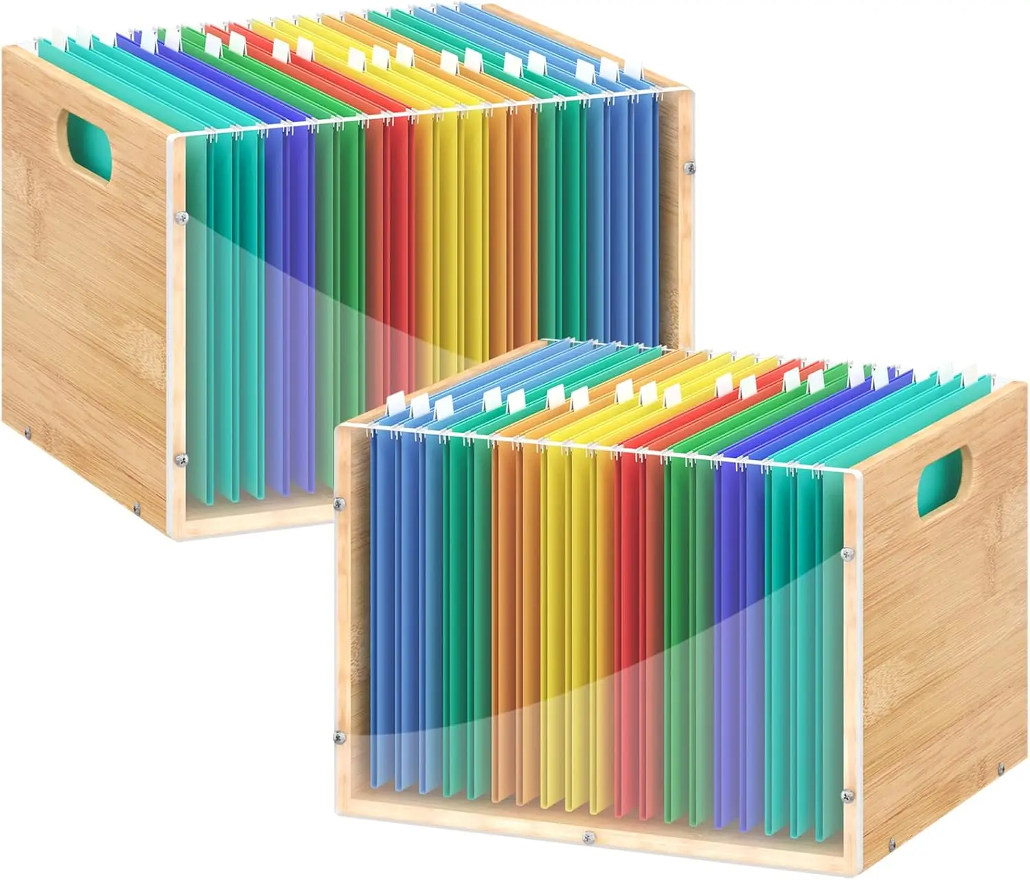 Clear Acrylic and Bamboo Hanging File Organizer, Portable Storage Box for Letter Size Documents