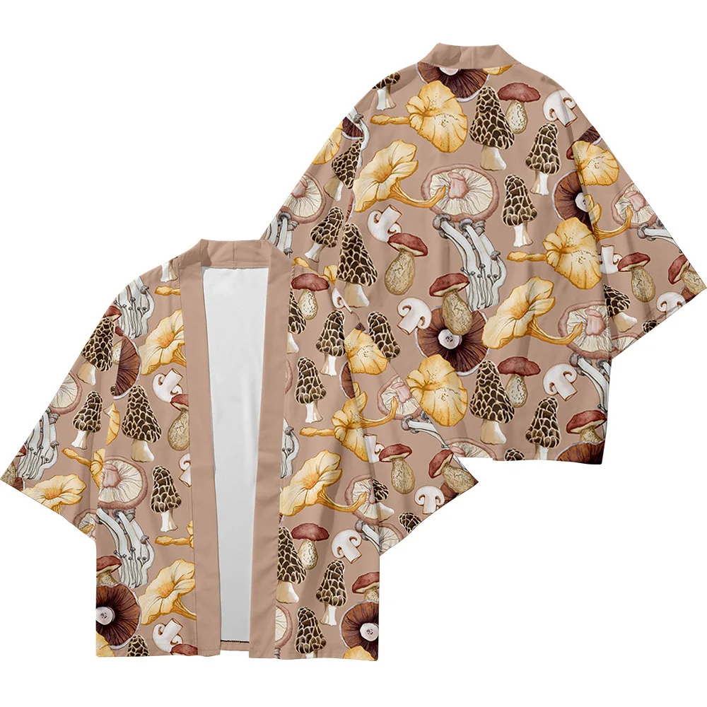 2021 Plus Size XXS-6XL Mushroom Print Beach Fashion Beach Japanese Kimono Robe Cardigan Men Shirts Yukata Haori Women\'s Clothing