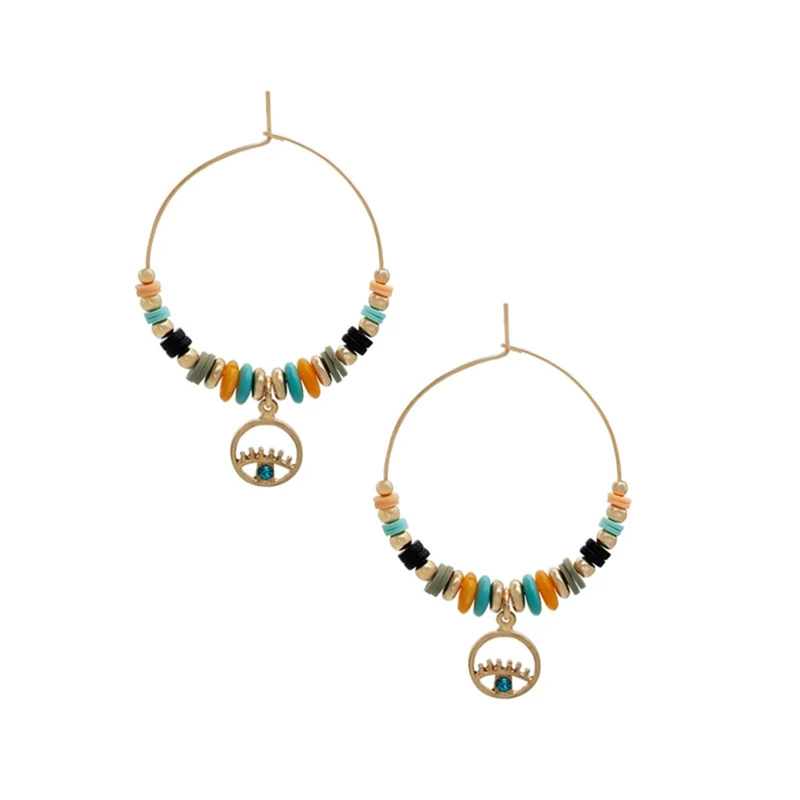 Multi Color Hoop Earrings Bohemia Style Copper Circle Acrylic Beads Drop Earring Large Statement Eye New Fashion Jewelry C1052