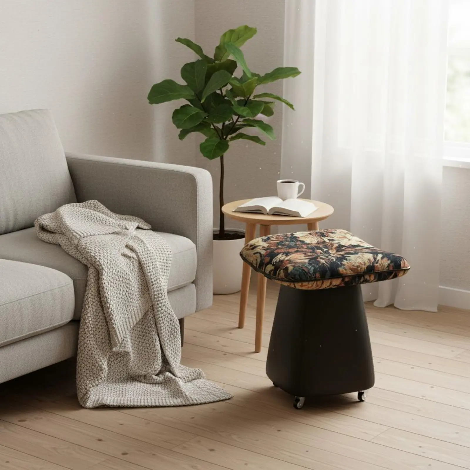 

Upholstered Lazy Sofa Chair Comfortable Armless Rotating Lounge Chair Single Person Rotating Seat Cream and Color for Balcony
