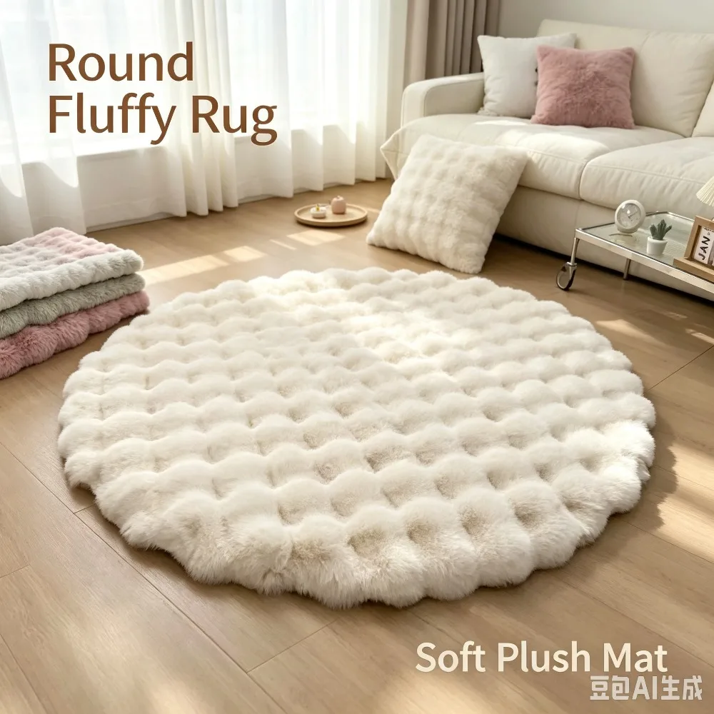 Round Bubble Velvet Carpet Solid Color Soft Fluffy Plush Non Slip Rug Warm Bedroom Coffee Table Floor Mat Home Decoration